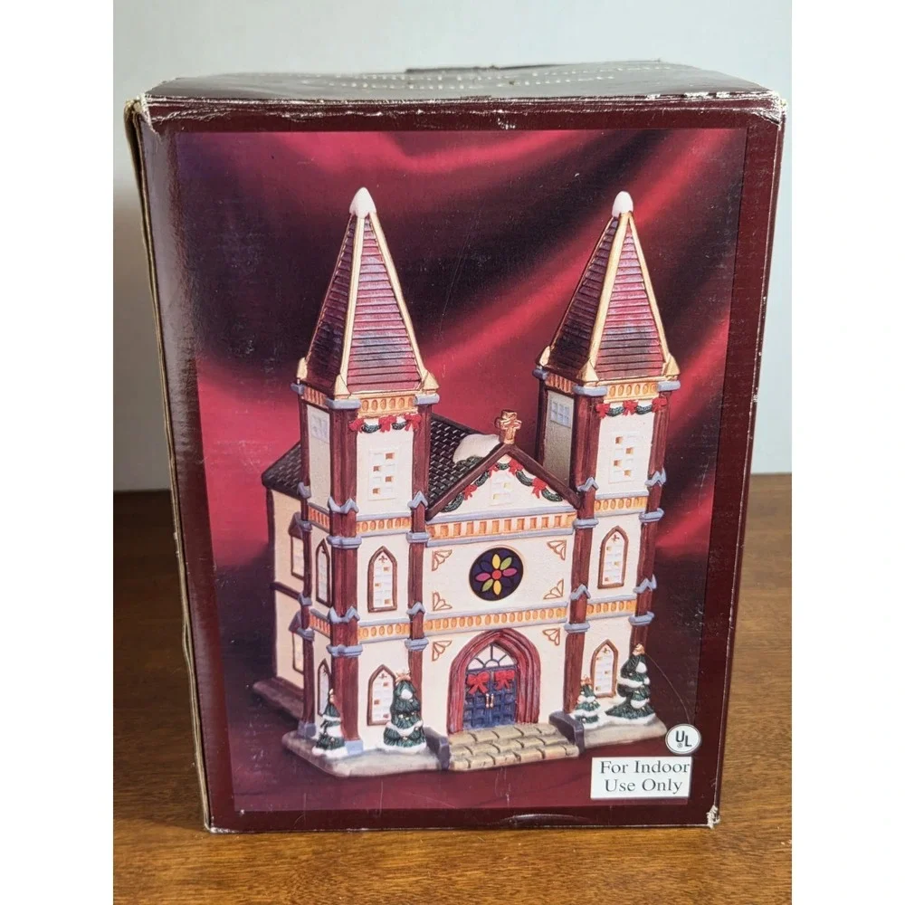 Christmas Village Lighted Church , Hand Painted Porcelain XPH-55 Galleria CR793